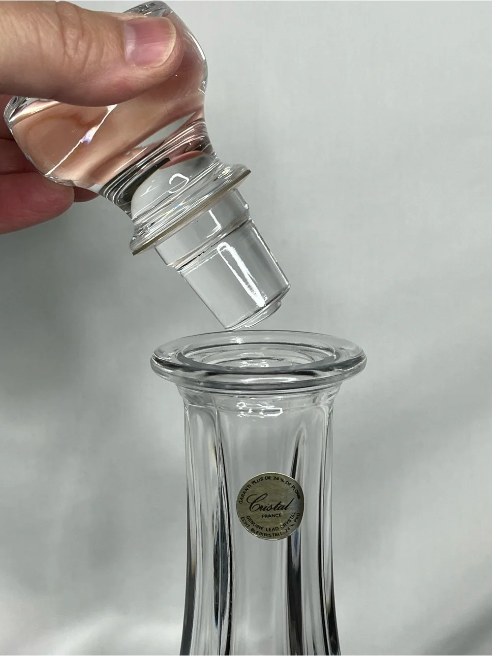 Cristal France 24% Lead Crystal Decanter With Stopper Original Label French